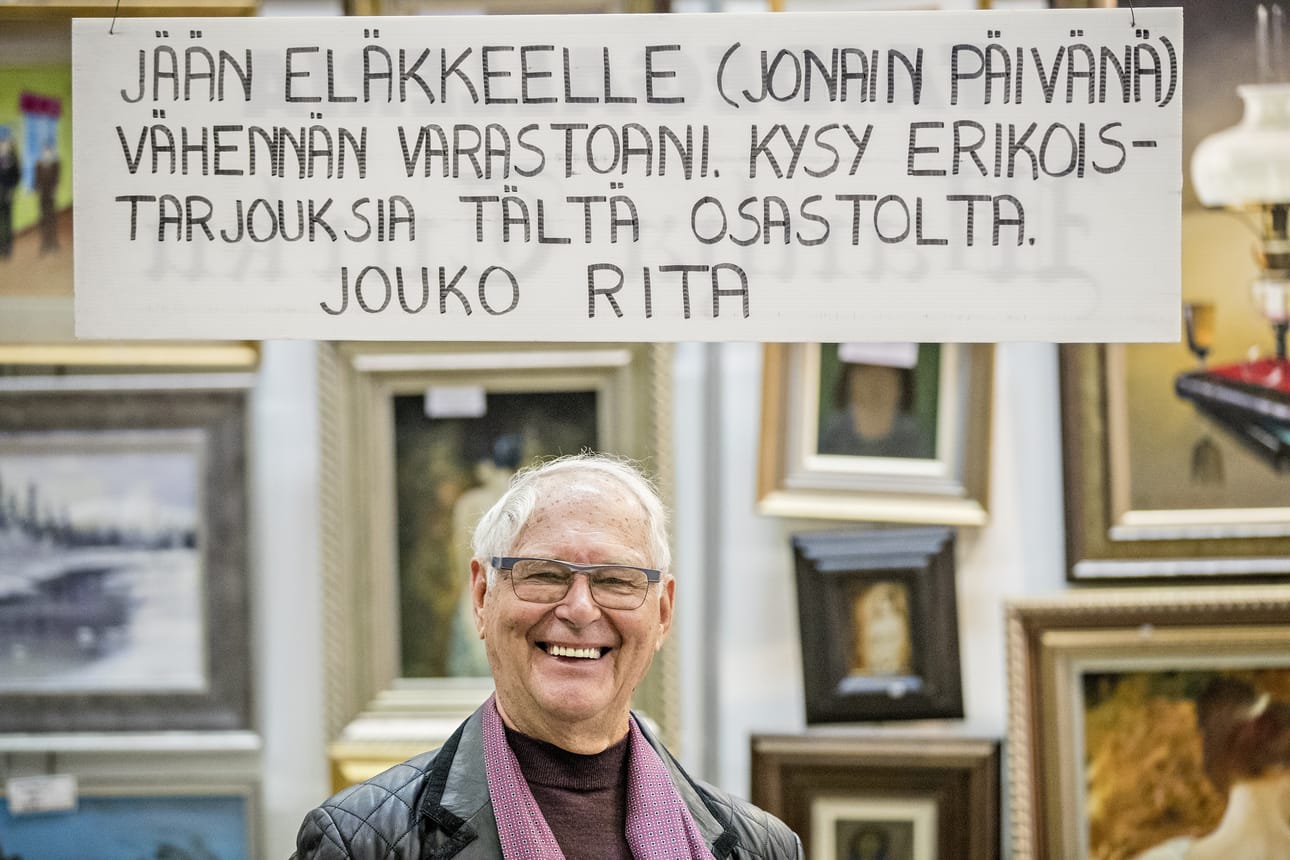 Tamperelainen taidekauppias Jouko Rita on myynyt taidetta yli 50 vuoden ajan. Häntä tituleerataan maan vanhimmaksi taidekauppiaaksi sekä fyysiseltä että virkaiältään.