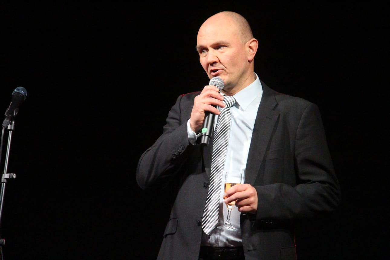 Jukka Haapalainen Oulaisten tehtaan vihkiäisjuhlassa tammikuussa 2025.