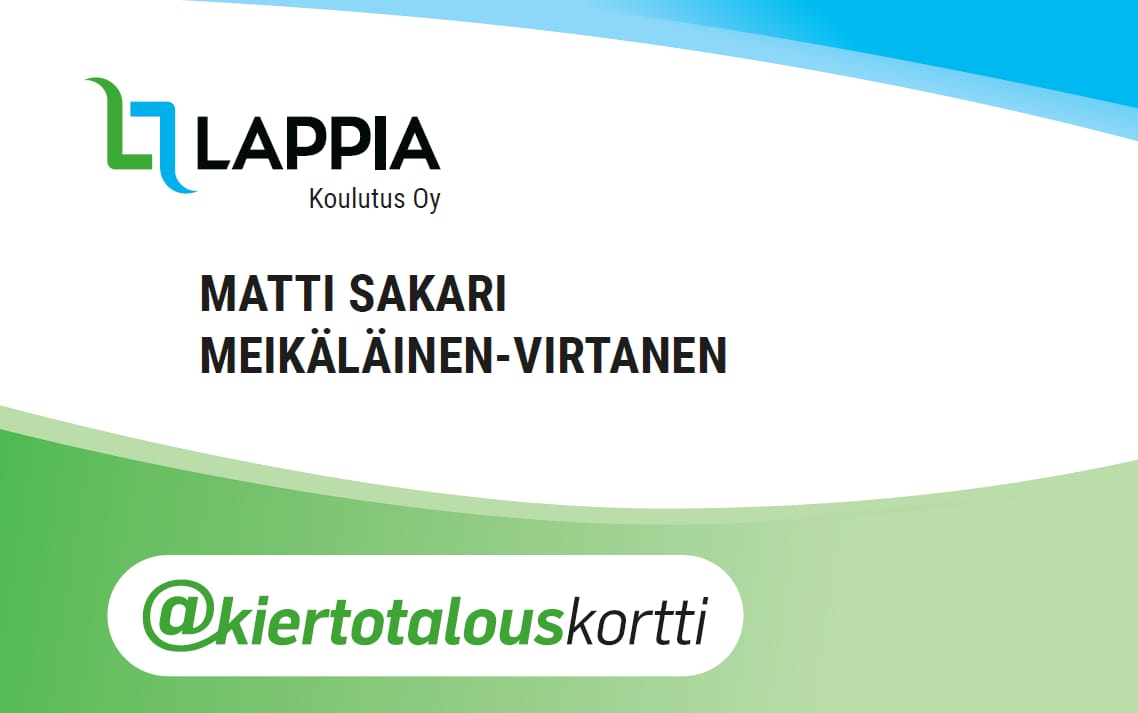 Jokainen koulutuksen käynyt saa @kiertotalouskortin ja todistuksen koulutuksesta.